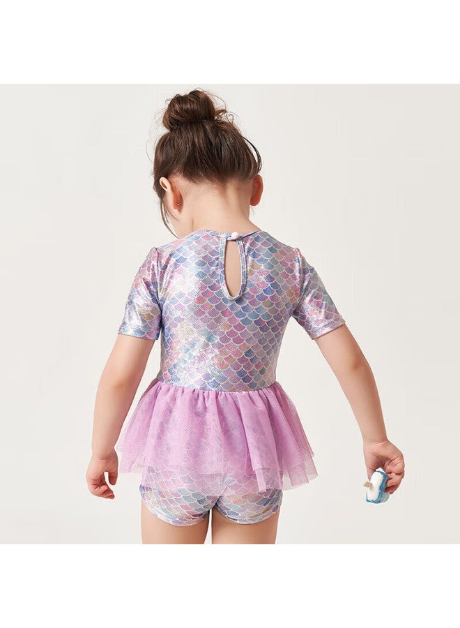 Yizi Children's Swimsuit, Girls' Baby Infant One-piece Hot Spring Swimwear, Ezi18g019, Fish Scale Print 2, 120cm - Image 2