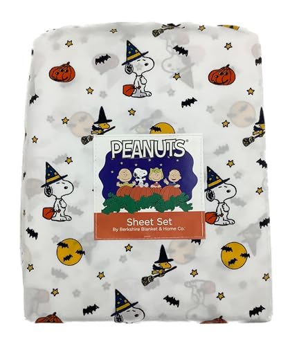 Berkshire Blanket Home Co Peanuts Halloween Fall Themed Sheet Sets White Pumpkins Bats Broomsticks Witch Hats King - Image 1