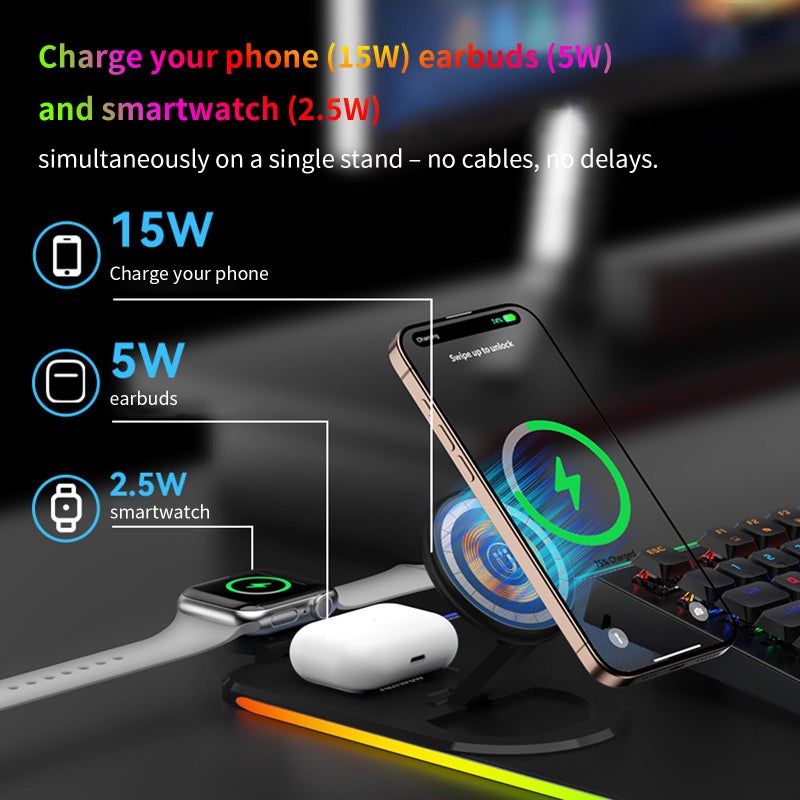 Ouluoa Wireless Charging Mouse Pad (31.4x12 inches) RGB Ambient Lighting with Power Adapter & USB C Cable Waterproof Ultra-Smooth Keyboard Pad for Gamer, Office & Home (Black) - Image 3