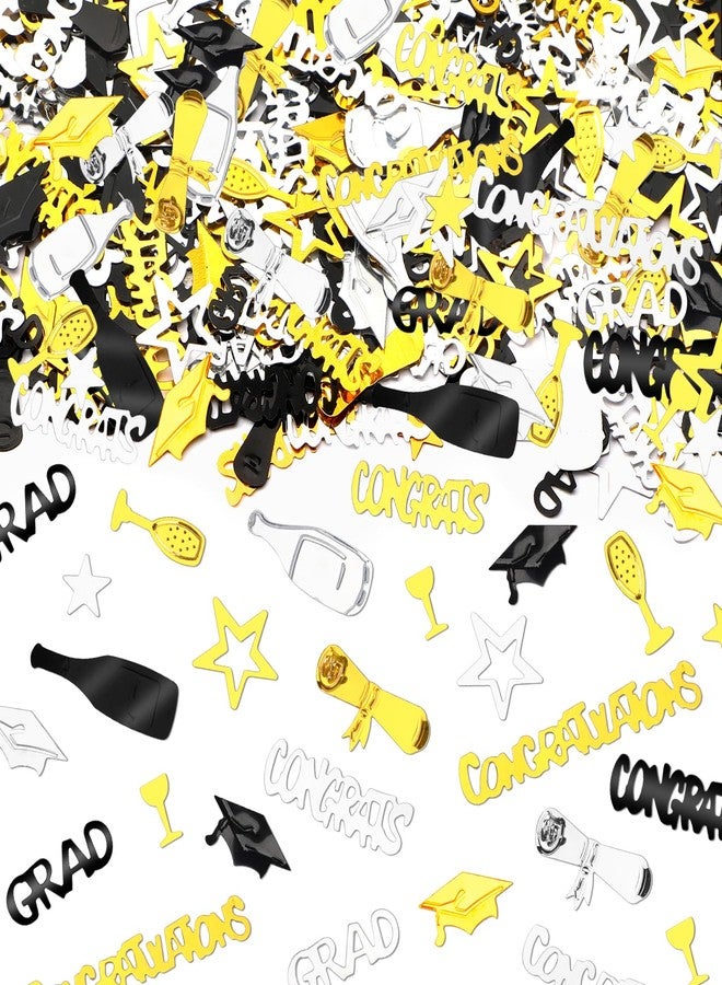 JULBEAR Graduation Confetti, Class of 2025 Party Supplies Black Gold Silver Decorations Confetti Congrats Grad Table Centerpiece for 2025 Graduation Party Kindergarten College School Decor - Image 1