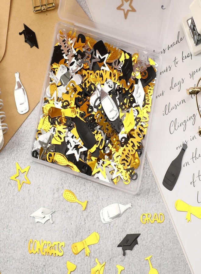 JULBEAR Graduation Confetti, Class of 2025 Party Supplies Black Gold Silver Decorations Confetti Congrats Grad Table Centerpiece for 2025 Graduation Party Kindergarten College School Decor - Image 3