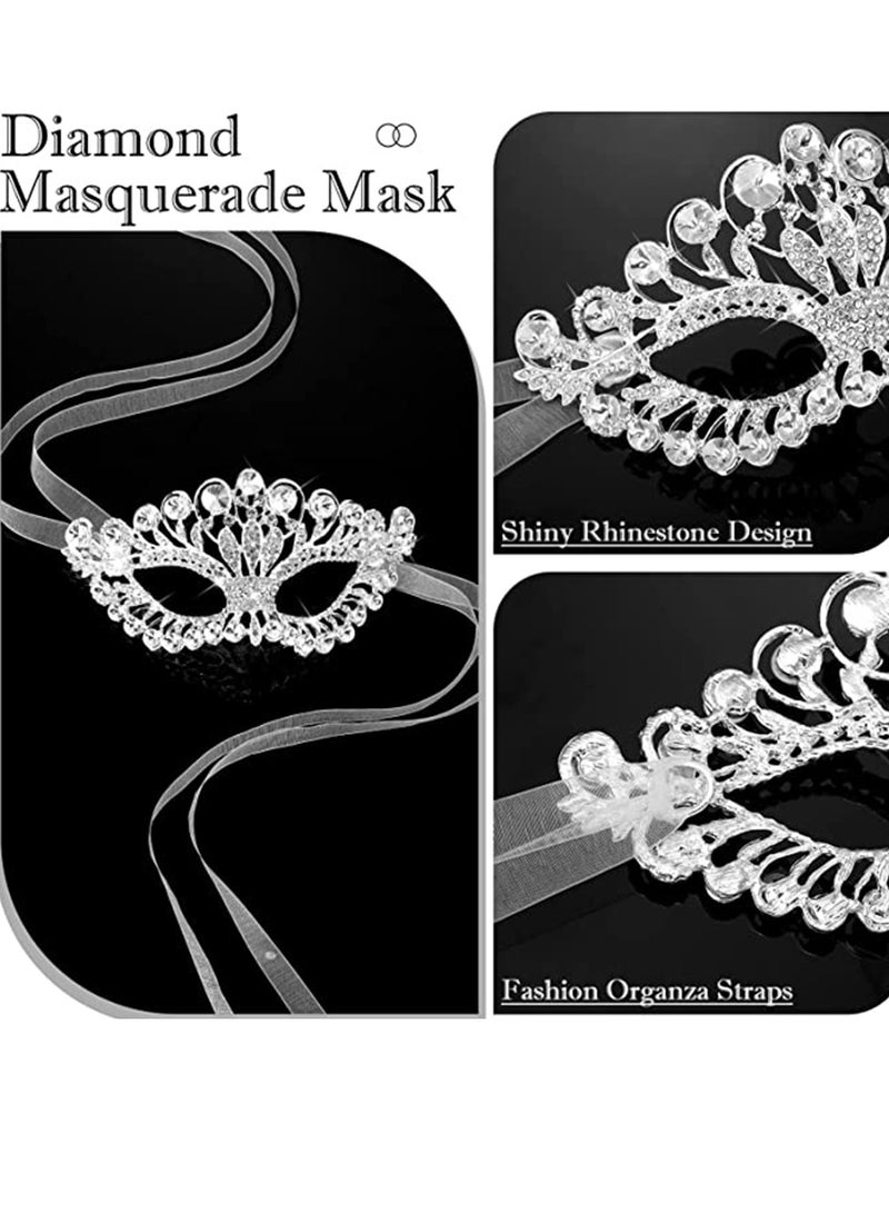 Rhinestone Masquerade Mask and Choker Necklace Jewelry Set, Crystal Eye for Women Costume Party（2 Pcs）  - Image 3