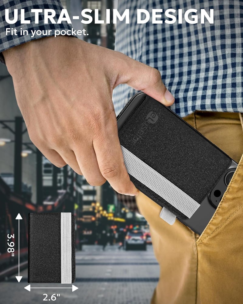 eLusefor Stick-On Phone Wallet for Back of iPhone or Android Case | 6 Sleeve Credit Card Holder - Pocket for Cards, Money & ID - Built-in Stand - Waterproof Material - Travel, Work & Life-Proof - Starry - Image 3