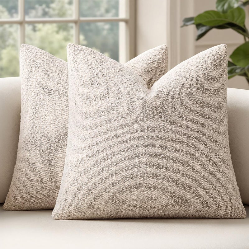 MIULEE 26x26 Inch Decorative Euro Sham Pillow Covers for Couch Bed Set of 2 Textured Boucle Neutral Throw Pillow Covers Natural Beige Ivory Accent Solid Pillowcases Sofa Living Room Home Decor - Image 1