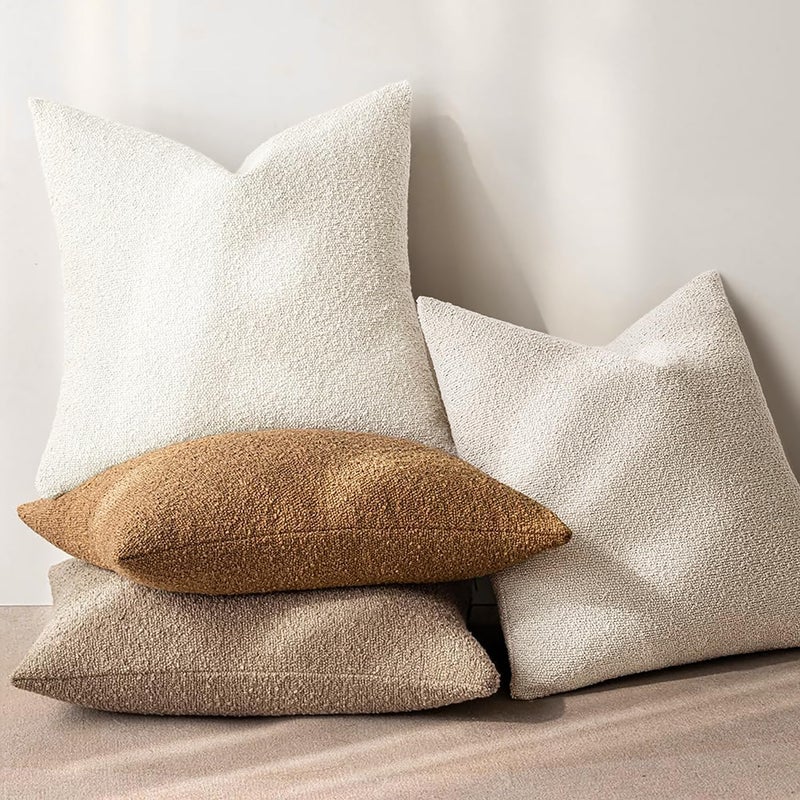 MIULEE 26x26 Inch Decorative Euro Sham Pillow Covers for Couch Bed Set of 2 Textured Boucle Neutral Throw Pillow Covers Natural Beige Ivory Accent Solid Pillowcases Sofa Living Room Home Decor - Image 5