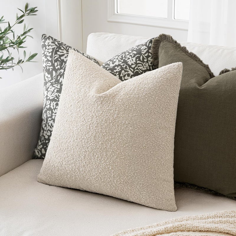 MIULEE 26x26 Inch Decorative Euro Sham Pillow Covers for Couch Bed Set of 2 Textured Boucle Neutral Throw Pillow Covers Natural Beige Ivory Accent Solid Pillowcases Sofa Living Room Home Decor - Image 3
