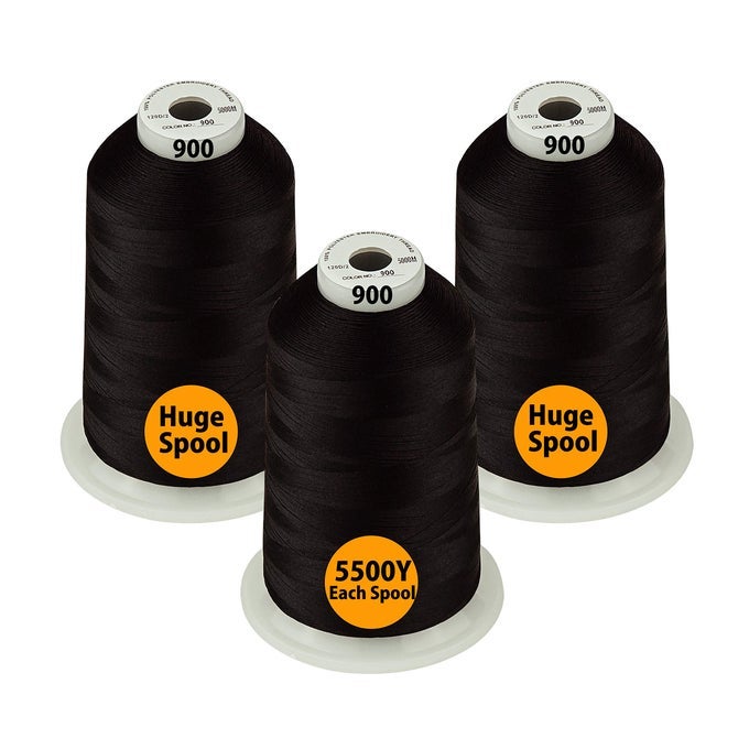 33 SELECTIONS VARIOUS ASSORTED COLOR PACKS OF POLYESTER EMBROIDERY MACHINE THREAD HUGE SPOOL 5500Y FOR ALL PURPOSE SEWING EMBROIDERY MACHINES 900 BLACK