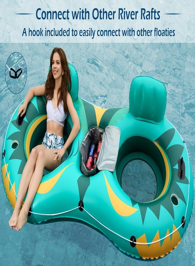 Jasonwell جيسونويل طوف نهر قابل للنفخ - طوف نهر ثقيل الوزن لشخصين مع مبرد قابل للإزالة وأنابيب مائية للبحيرات للاسترخاء في النهر مع 2 حامل أكواب للبالغين (أخضر) - Image 4