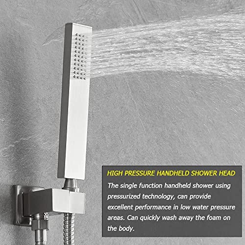 Heable Brushed Nickel Shower System Bathroom 12 Inch Rain Shower Head Ceiling Mount with Handheld Luxury High Pressure Shower Combo Set Shower Faucet Rough-in Valve Body and Trim Included - Image 4