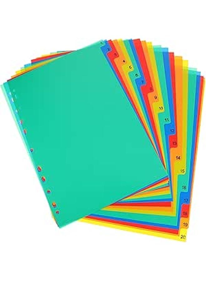 20 Pcs PP Index Dividers With Tabs For Binders Notebooks Books Reports Presentations - Image 1