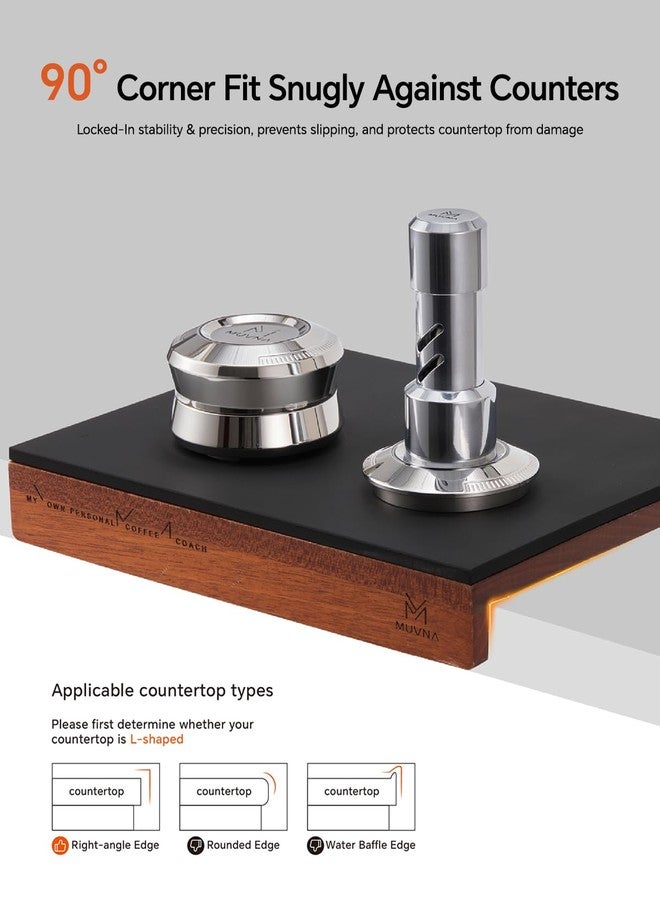 MUVNA Espresso Tamping Mat - Premium Walnut Wood with Silicone Pad, Compact Corner Design for 51/54/58mm Portafilter, Non-Slip Barista Station Accessory for Home Espresso Brewing - Image 4