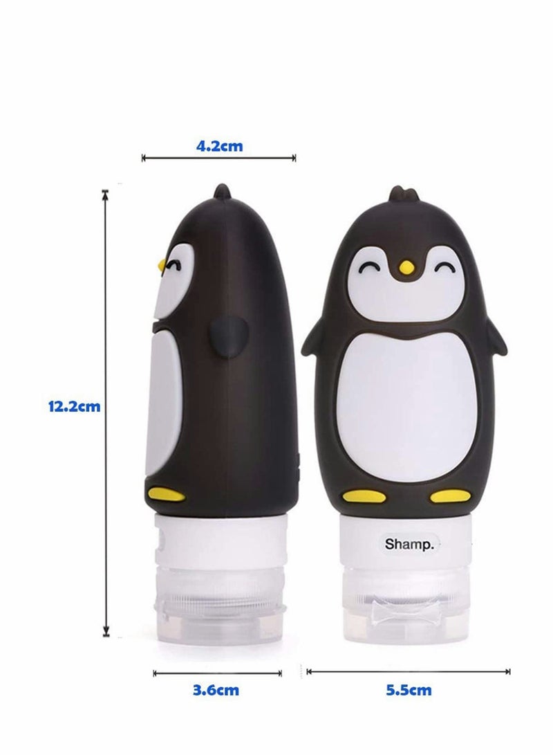 Y&D 4 Pcs Silicone Travel Bottles Set Squeezable Refillable Containers for Toiletries Cosmetics Shampoo Liquids Screw Top BPA Free Wide Neck Leakproof Penguin - Image 5