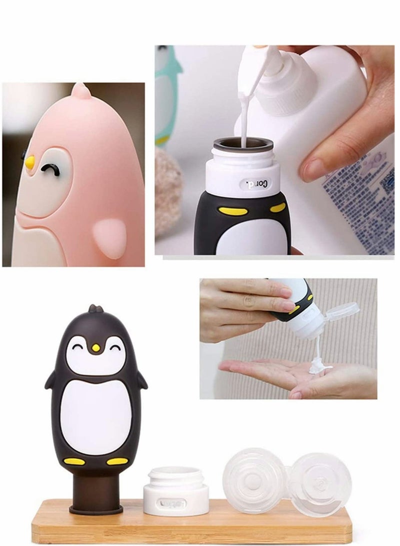 Y&D 4 Pcs Silicone Travel Bottles Set Squeezable Refillable Containers for Toiletries Cosmetics Shampoo Liquids Screw Top BPA Free Wide Neck Leakproof Penguin - Image 4