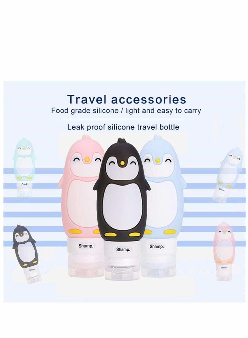 Y&D 4 Pcs Silicone Travel Bottles Set Squeezable Refillable Containers for Toiletries Cosmetics Shampoo Liquids Screw Top BPA Free Wide Neck Leakproof Penguin - Image 2