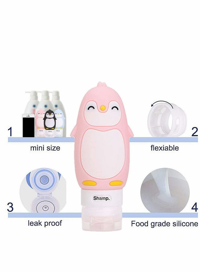 Y&D 4 Pcs Silicone Travel Bottles Set Squeezable Refillable Containers for Toiletries Cosmetics Shampoo Liquids Screw Top BPA Free Wide Neck Leakproof Penguin - Image 3