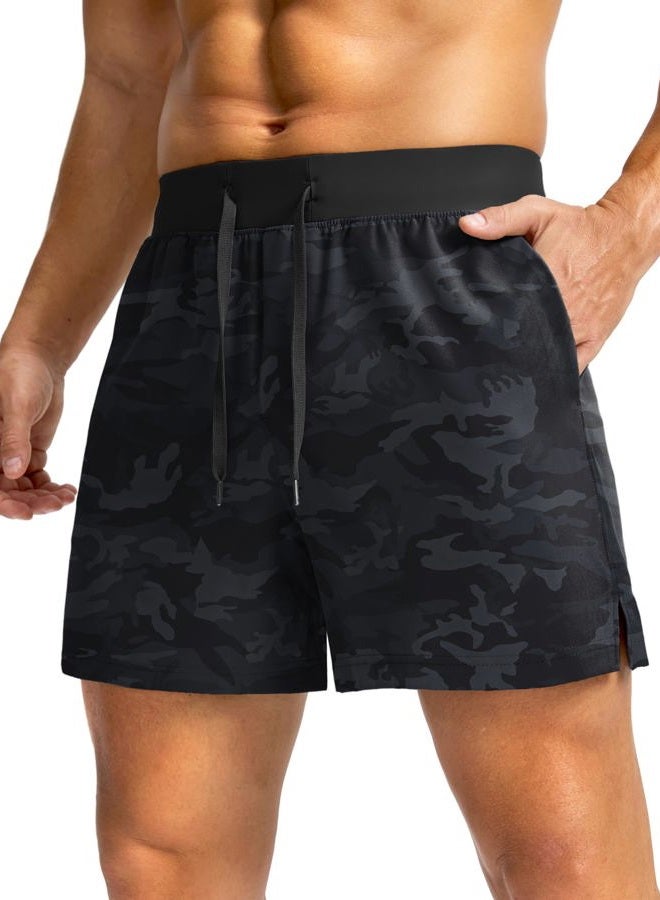 Soothfeel Men's Running Shorts with Zipper Pockets 7 Inch Lightweight Quick Dry Gym Athletic Workout Shorts for Men (Grey Camo, Large) - Image 1