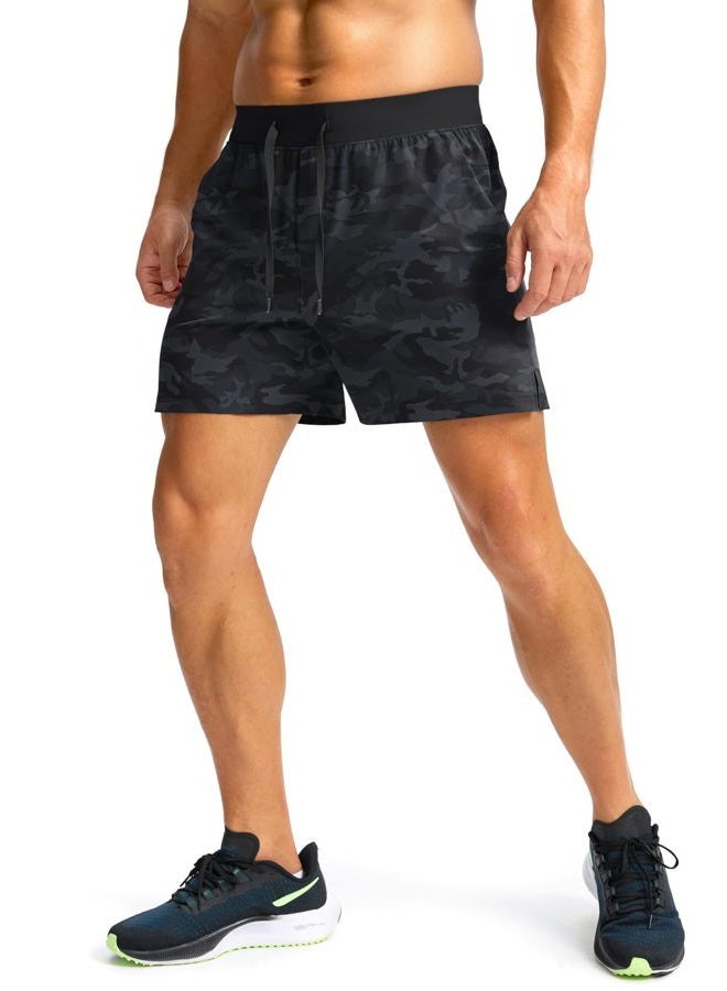 Soothfeel Men's Running Shorts with Zipper Pockets 7 Inch Lightweight Quick Dry Gym Athletic Workout Shorts for Men (Grey Camo, Large) - Image 2