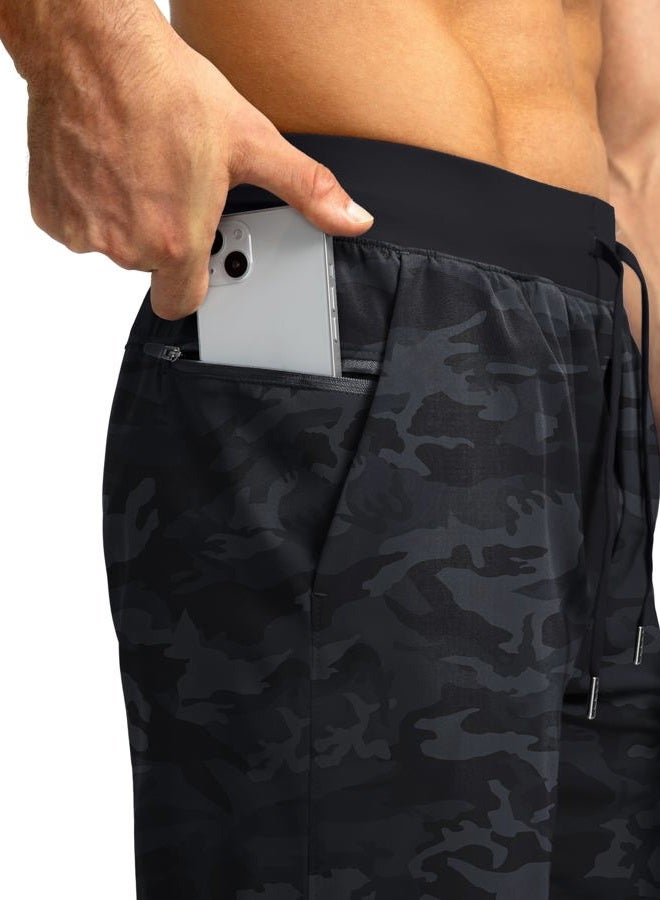Soothfeel Men's Running Shorts with Zipper Pockets 7 Inch Lightweight Quick Dry Gym Athletic Workout Shorts for Men (Grey Camo, Large) - Image 3