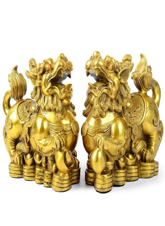 AMTOOCH Feng Shui pi yao Brass Statue a pair Wealth pixiu sculpture Golden Home Decoration Figurine,Attract money and Good Luck - Image 1