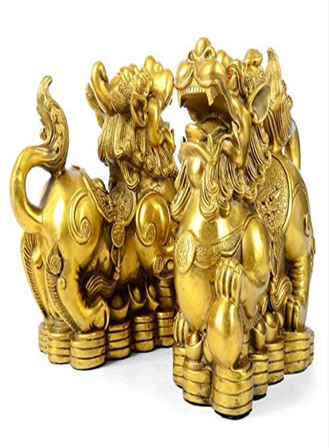 AMTOOCH Feng Shui pi yao Brass Statue a pair Wealth pixiu sculpture Golden Home Decoration Figurine,Attract money and Good Luck - Image 2