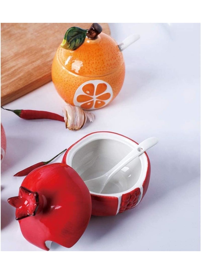 سيوسي Colorful Ceramic Fruit Shaped Sugar Bowl with Lid and Spoon, Salt Pepper Storage Jar Seasoning Pot, Perfect for Storing and Dispensing Spices and Condiments(Red Pomegranate) - Image 5