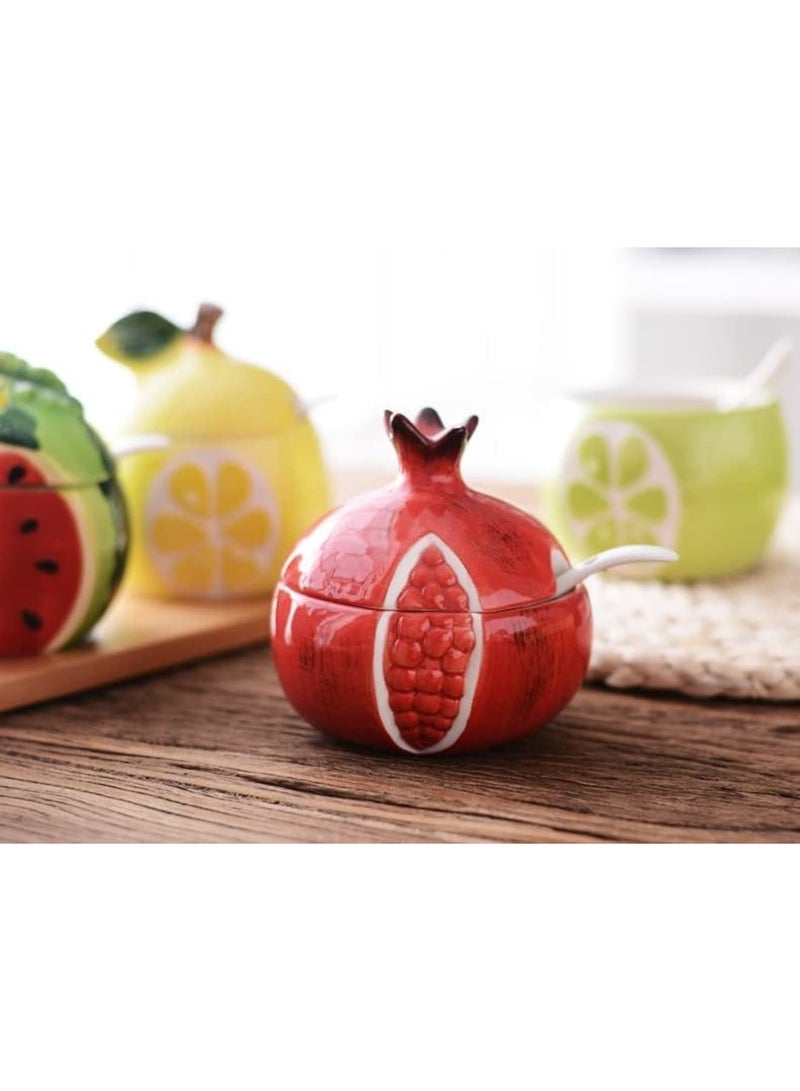سيوسي Colorful Ceramic Fruit Shaped Sugar Bowl with Lid and Spoon, Salt Pepper Storage Jar Seasoning Pot, Perfect for Storing and Dispensing Spices and Condiments(Red Pomegranate) - Image 4