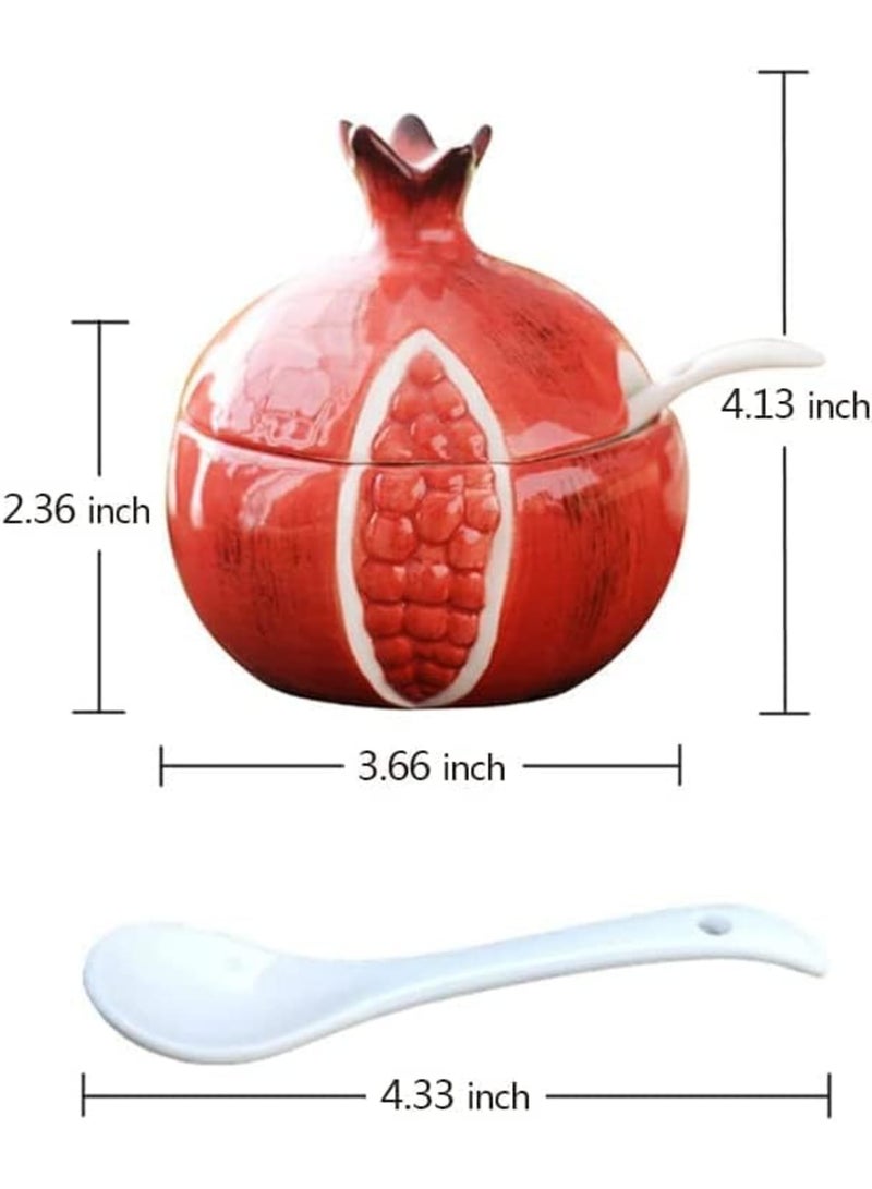 سيوسي Colorful Ceramic Fruit Shaped Sugar Bowl with Lid and Spoon, Salt Pepper Storage Jar Seasoning Pot, Perfect for Storing and Dispensing Spices and Condiments(Red Pomegranate) - Image 3