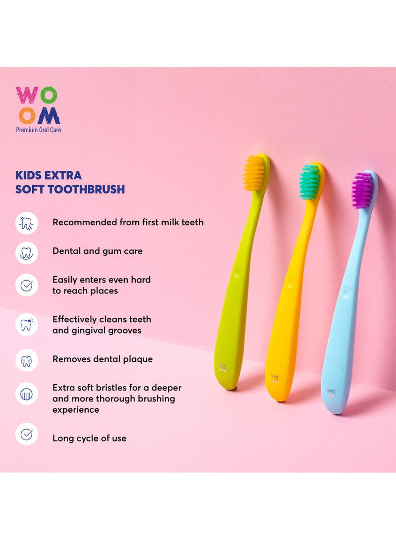 WOOM KIDS فرشاة الأسنان الناعمة الإضافية آمنة لأسنان الأطفال واللثة