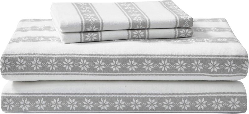 Eddie Bauer - Twin Sheet Set, Warm Breathable Cotton Flannel Bedding with Deep Pockets, Brushed for Extra Softness, Cozy Home Decor, Oeko-Tex Certified (Snowflake Fair Isle, Twin) - Image 1