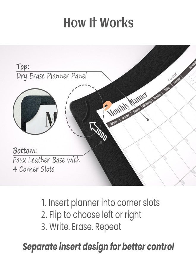 Clever Clean Multi-Functional Dual-Layer Dry Erase Desk Mat, Dry Erase Calendar for Desk - Erasable Desktop Writing Board with Calendar - Non-Slip Faux Leather Desk Protector for Home&Office - 16"x34" Black - Image 2
