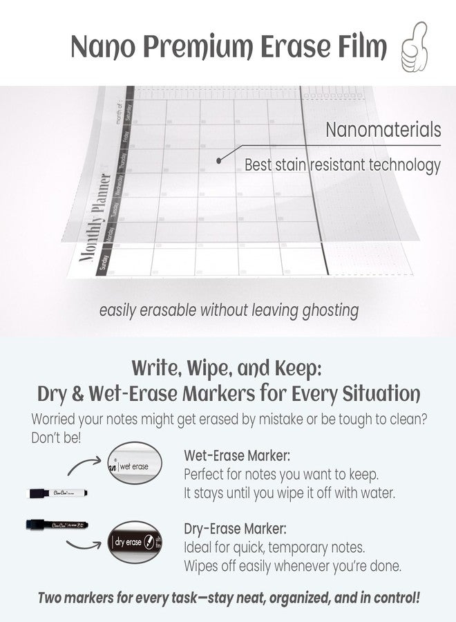 Clever Clean Multi-Functional Dual-Layer Dry Erase Desk Mat, Dry Erase Calendar for Desk - Erasable Desktop Writing Board with Calendar - Non-Slip Faux Leather Desk Protector for Home&Office - 16"x34" Black - Image 4