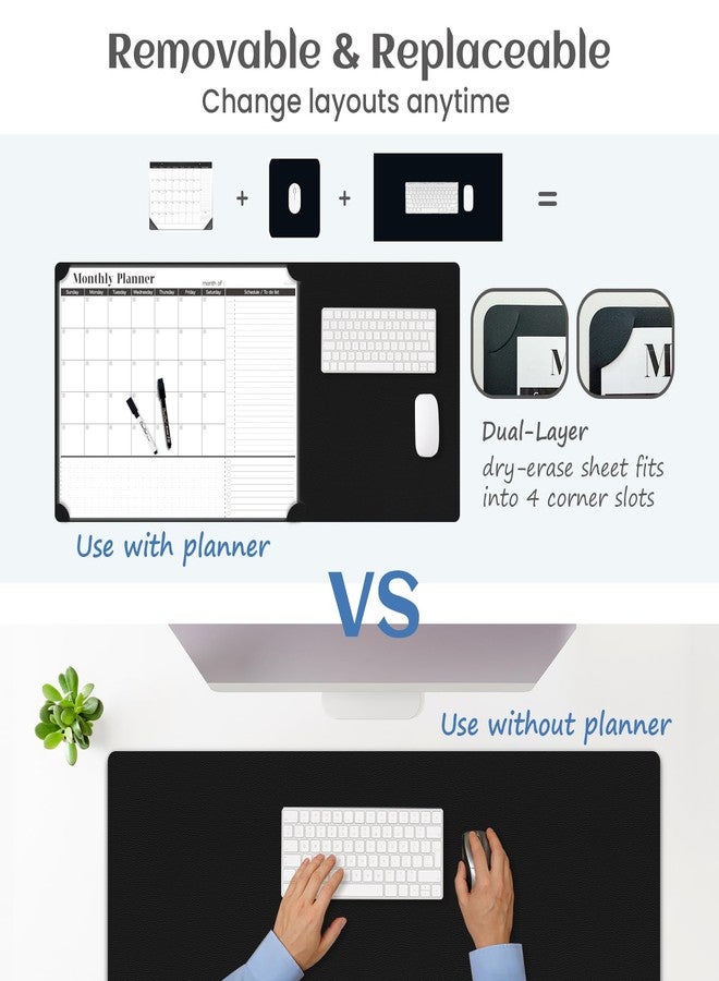 Clever Clean Multi-Functional Dual-Layer Dry Erase Desk Mat, Dry Erase Calendar for Desk - Erasable Desktop Writing Board with Calendar - Non-Slip Faux Leather Desk Protector for Home&Office - 16"x34" Black - Image 3