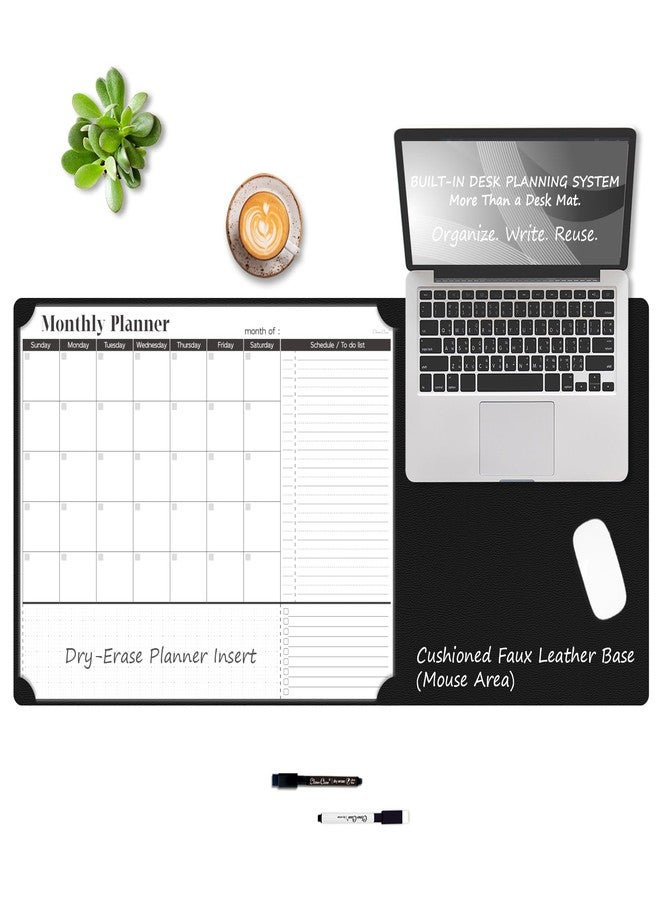 Clever Clean Multi-Functional Dual-Layer Dry Erase Desk Mat, Dry Erase Calendar for Desk - Erasable Desktop Writing Board with Calendar - Non-Slip Faux Leather Desk Protector for Home&Office - 16"x34" Black - Image 1