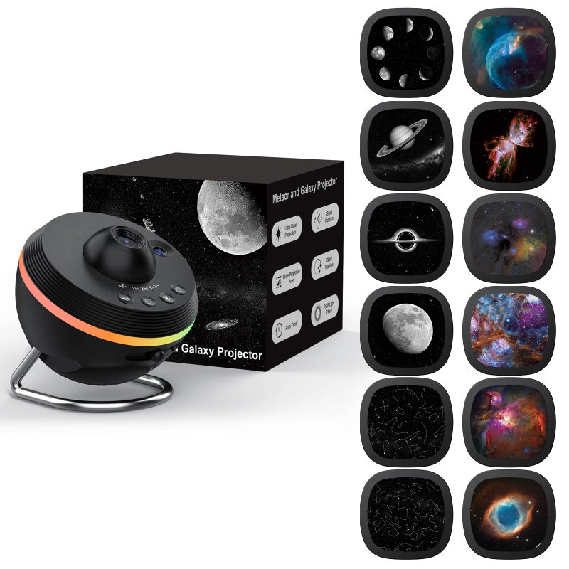 Ainael Galaxy Projector, Star Projectors Home Planetarium Space Ceiling Starry Sky Night Light with Light Strip, Meteor and Galaxy Projector & 2 Films Set for Kid Adult Gift (Black) - Image 1