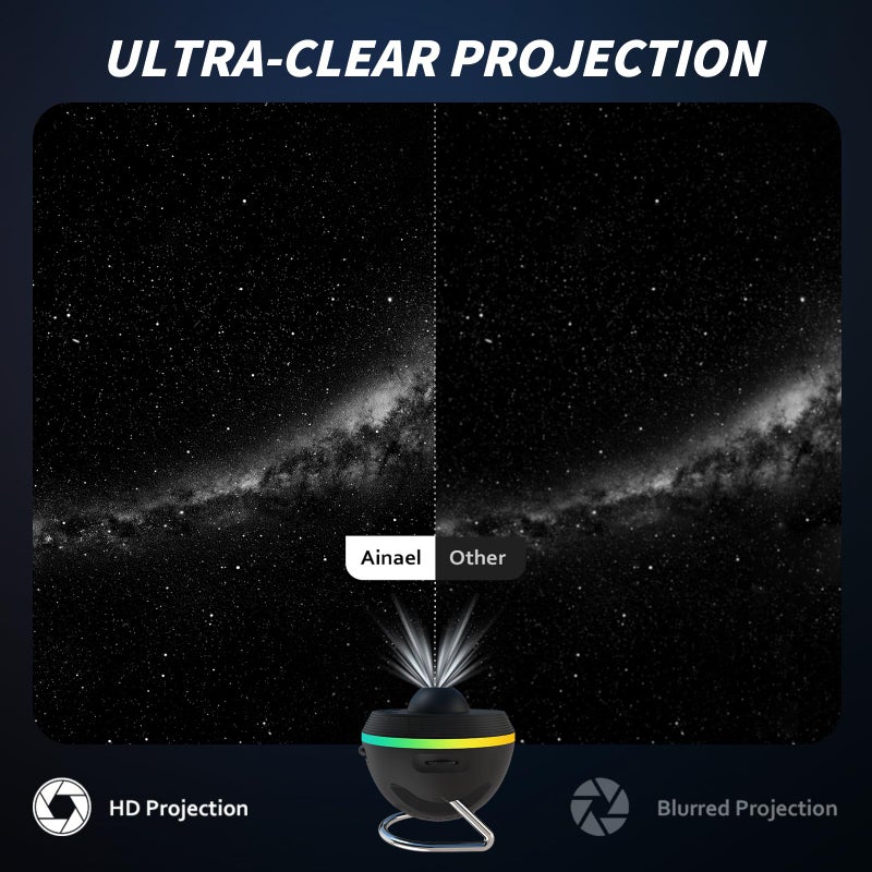 Ainael Galaxy Projector, Star Projectors Home Planetarium Space Ceiling Starry Sky Night Light with Light Strip, Meteor and Galaxy Projector & 2 Films Set for Kid Adult Gift (Black) - Image 2