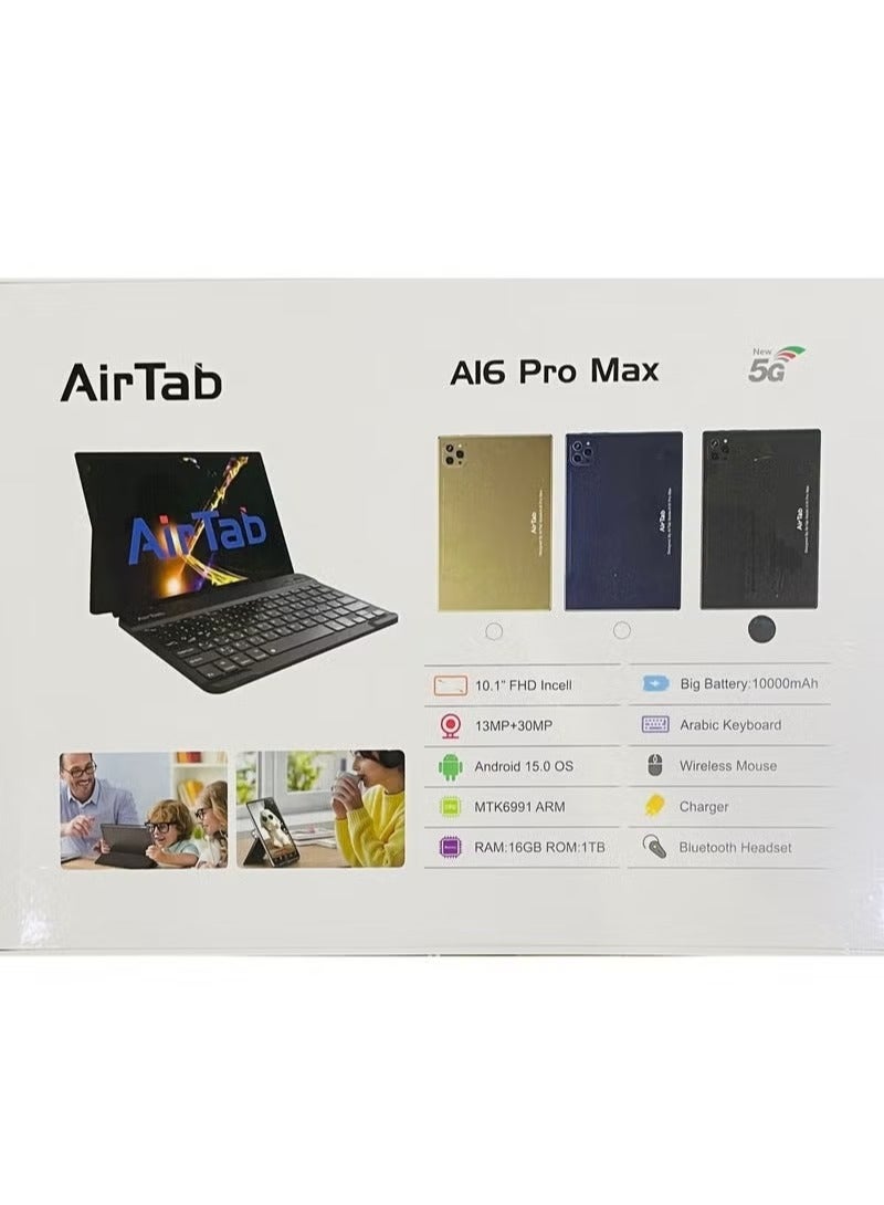 AirTab A16 Pro Max 5G Smart Tablet 10.1-Inch Display, 16GB RAM, 1TB Storage, 10000mAh Battery with Wireless Arabic Keyboard – High-Performance Android Tablet in Sleek Black for Work, Study & Entertainment - Image 3