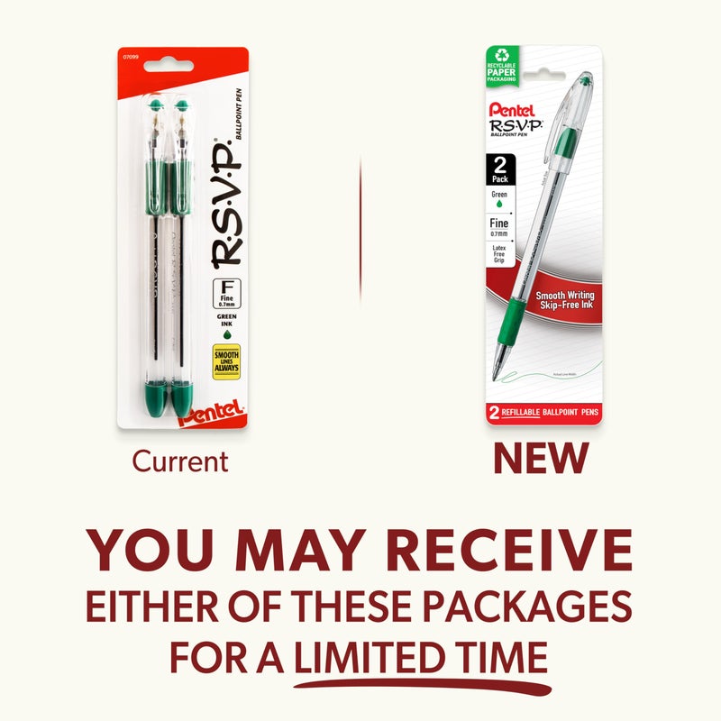 Pentel R.S.V.P. Ballpoint Pen, Fine Line, Green Ink, 2 Pack (BK90BP2D) - Image 5