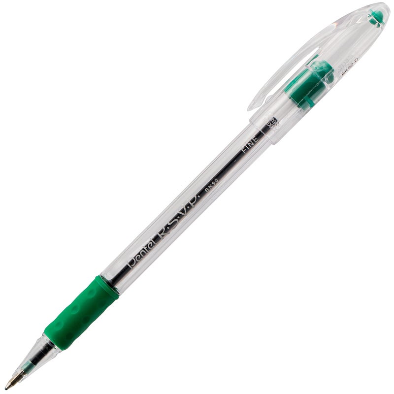 Pentel R.S.V.P. Ballpoint Pen, Fine Line, Green Ink, 2 Pack (BK90BP2D) - Image 2