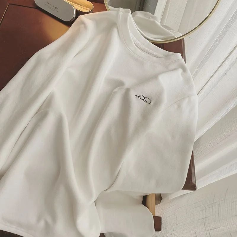 Double-Sided Velvet Warm Round Neck Long-Sleeved T-Shirt Women'S Loose All-Match Inner Top Base Shirt - Image 1