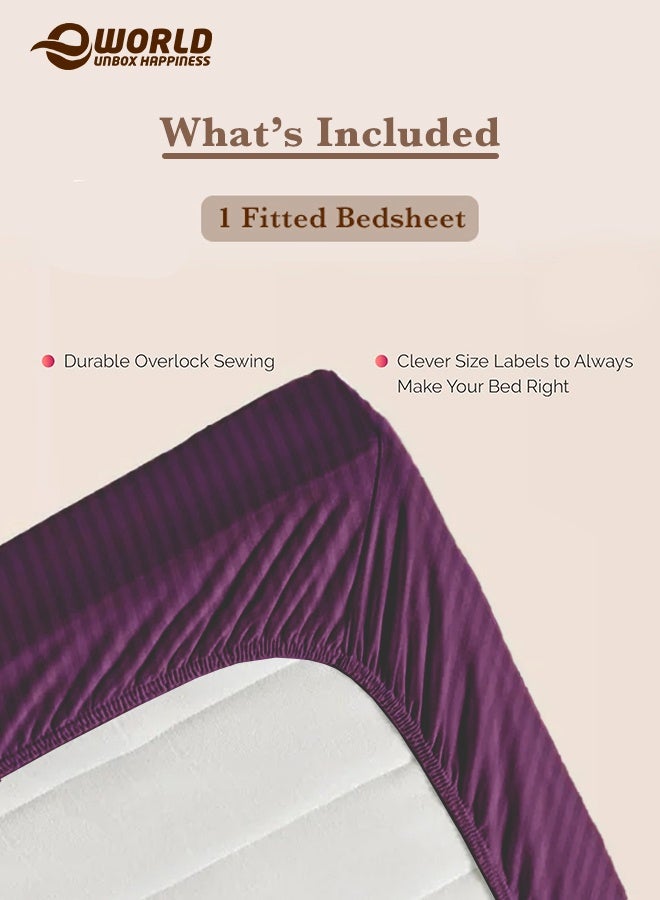 Eworld Purple Striped Microfiber Fitted Bedsheet with Deep Pocket for a Snug Fit, Breathable, Machine Washable for Optimal Protection, Available in King, Queen and Single Sizes, Without Pillow Cover - Image 3