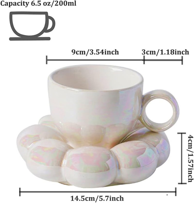 Eonthry Cloud Coffee Mug Ceramic Cute Tea Cup With Sunflower Coaster Set Tea Cups Pillow Mug Pearl Mugs 65 oz200 ml for Tea Latte Milk  - Image 3