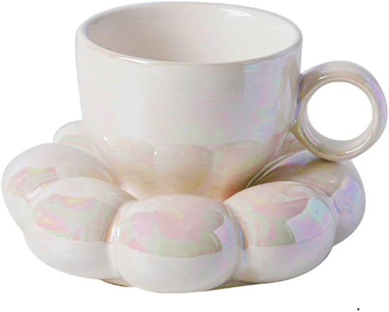 Eonthry Cloud Coffee Mug Ceramic Cute Tea Cup With Sunflower Coaster Set Tea Cups Pillow Mug Pearl Mugs 65 oz200 ml for Tea Latte Milk  - Image 1