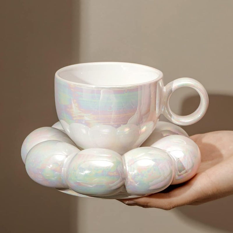 Eonthry Cloud Coffee Mug Ceramic Cute Tea Cup With Sunflower Coaster Set Tea Cups Pillow Mug Pearl Mugs 65 oz200 ml for Tea Latte Milk  - Image 2