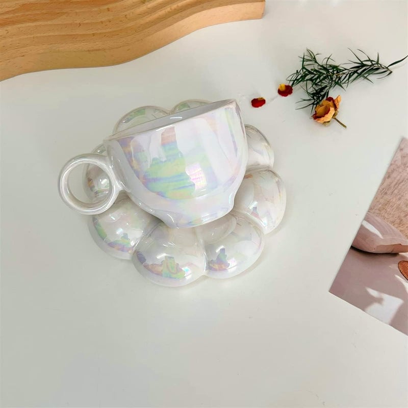 Eonthry Cloud Coffee Mug Ceramic Cute Tea Cup With Sunflower Coaster Set Tea Cups Pillow Mug Pearl Mugs 65 oz200 ml for Tea Latte Milk  - Image 5
