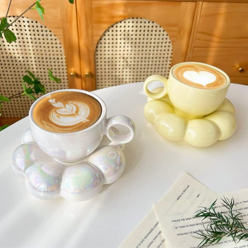 Eonthry Cloud Coffee Mug Ceramic Cute Tea Cup With Sunflower Coaster Set Tea Cups Pillow Mug Pearl Mugs 65 oz200 ml for Tea Latte Milk  - Image 4