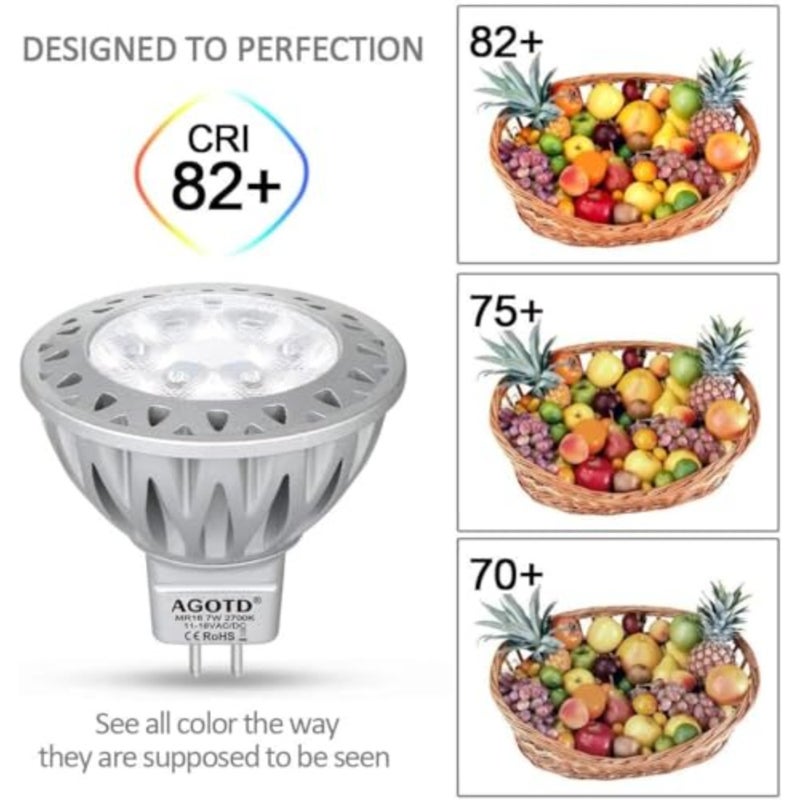 مصابيح GU5.3 LED، ألومنيوم MR16 LED 7 وات 2700 كلفن أبيض دافئ 12 فولت يحل محل المصابيح العاكسة التقليدية 50 وات، مصباح كشاف LED بزاوية شعاع 38 درجة، حزمة من 6 - Image 3