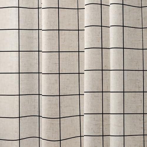 WOUVMA Farmhouse Plaid Shower Curtain Beige Linen Shower Curtains for Bathroom Natural Black Pattern 72 x 72 Inch - Image 3
