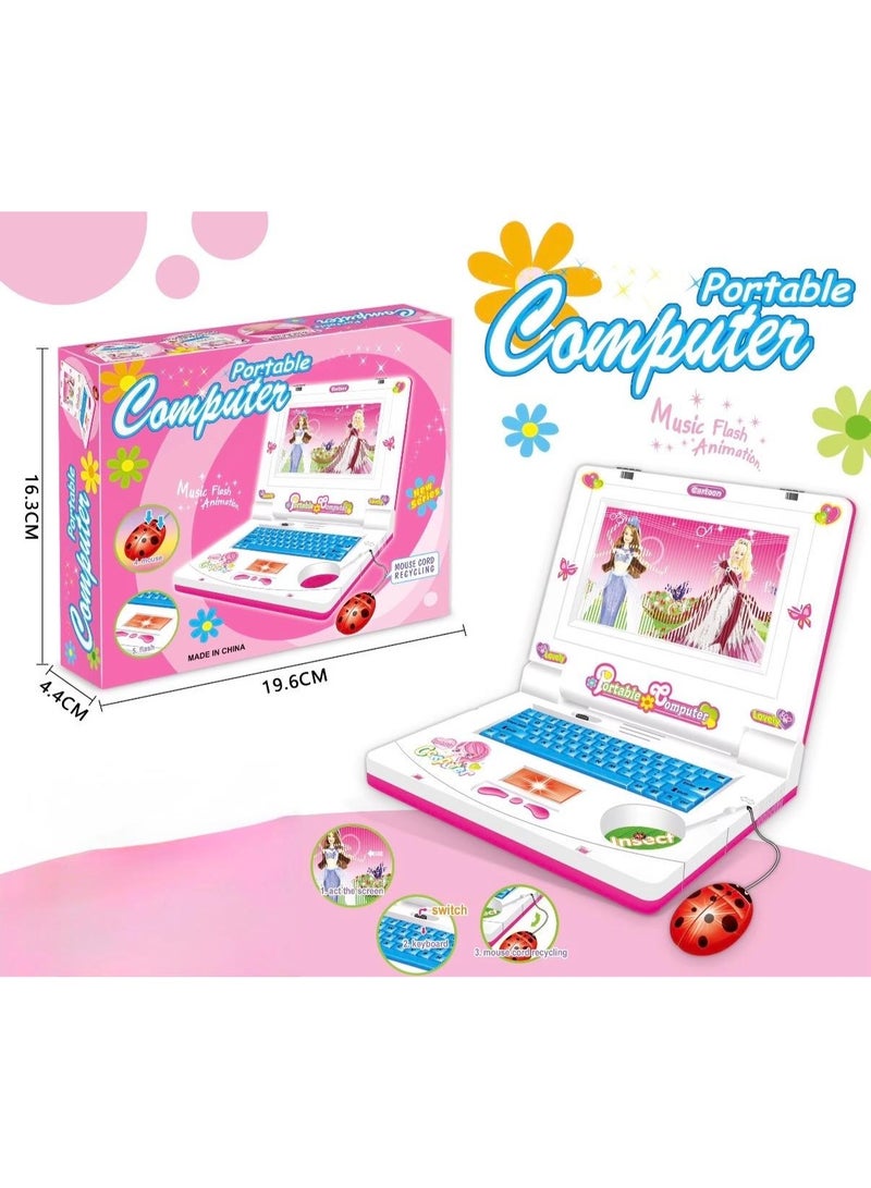 توي لاند كمبيوتر محمول تعليمي للأطفال مع لوحة مفاتيح وفأرة، موسيقى ورسوم متحركة فلاش - وردي - Image 3