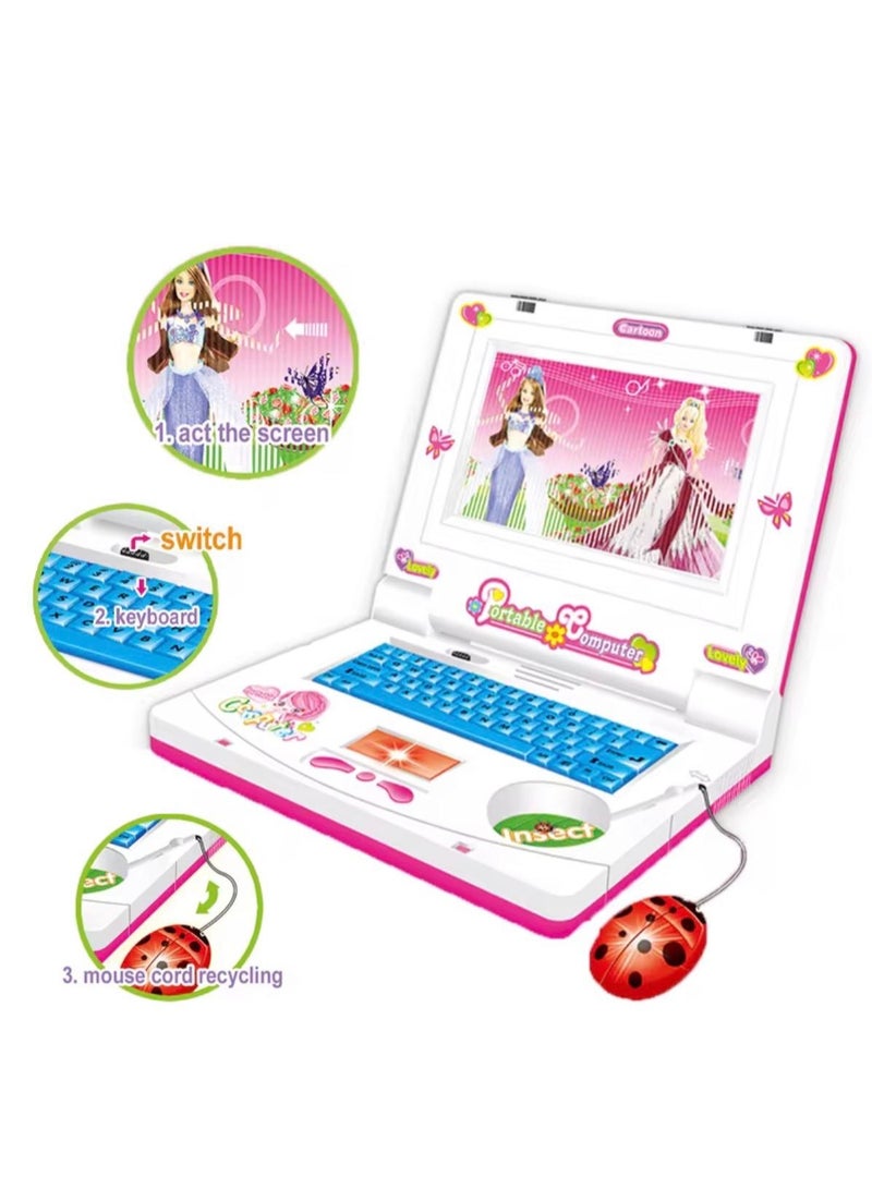 توي لاند كمبيوتر محمول تعليمي للأطفال مع لوحة مفاتيح وفأرة، موسيقى ورسوم متحركة فلاش - وردي - Image 2