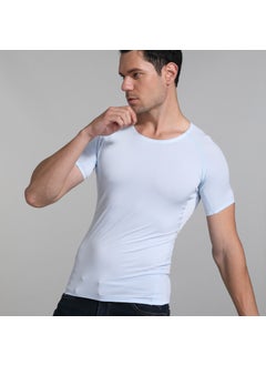 Generic Summer Ice-Silk Seamless T-Shirt for Men Light Blue 